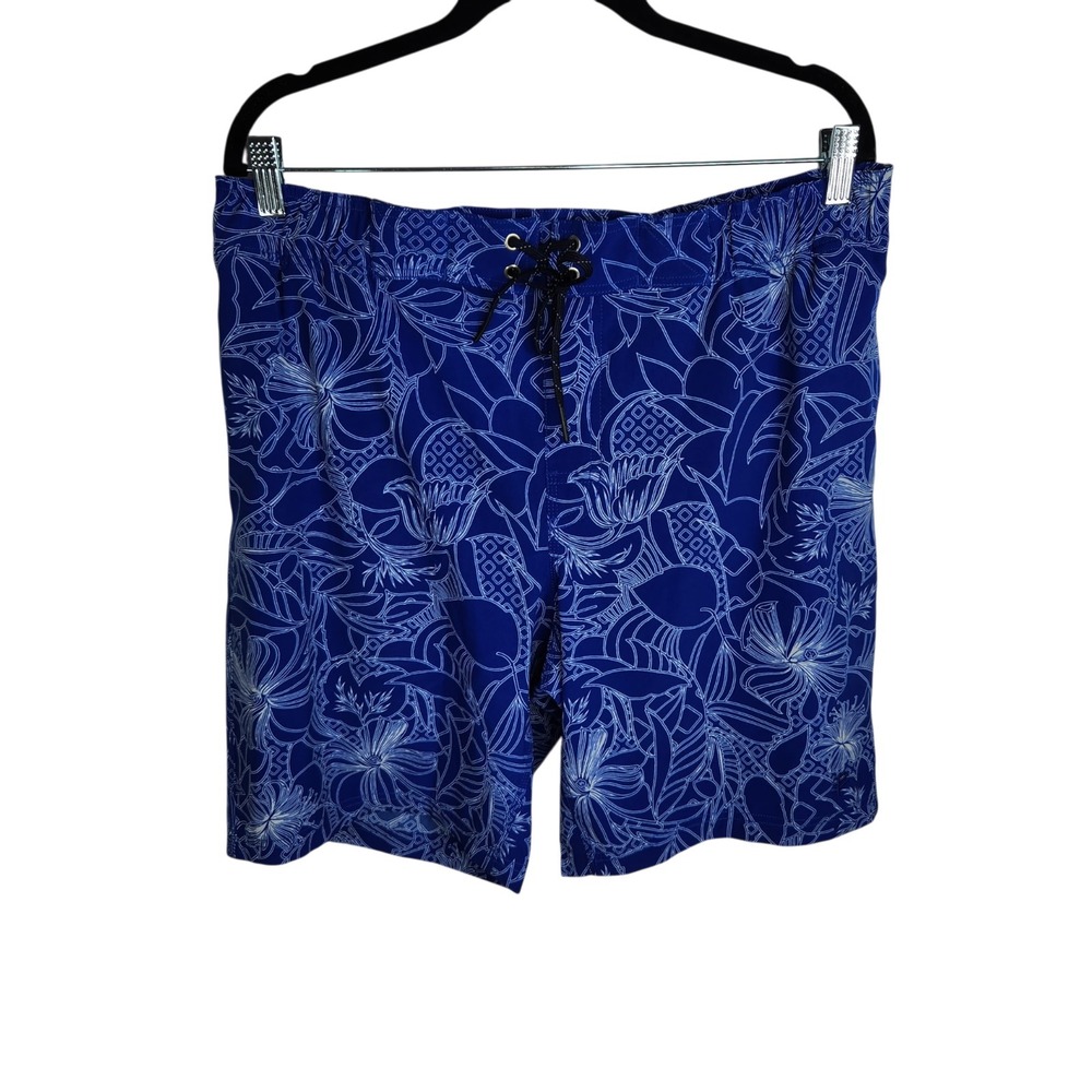 Coolibar Board Shorts Mens Large Cobalt Maui Floral Print‎ UPF50 Lined Hawaiian